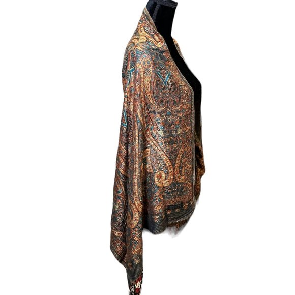 Unbranded Scarf Womens Rectangle Cashmere Orange Turquoise Boho Floral Fringe - Picture 6 of 11